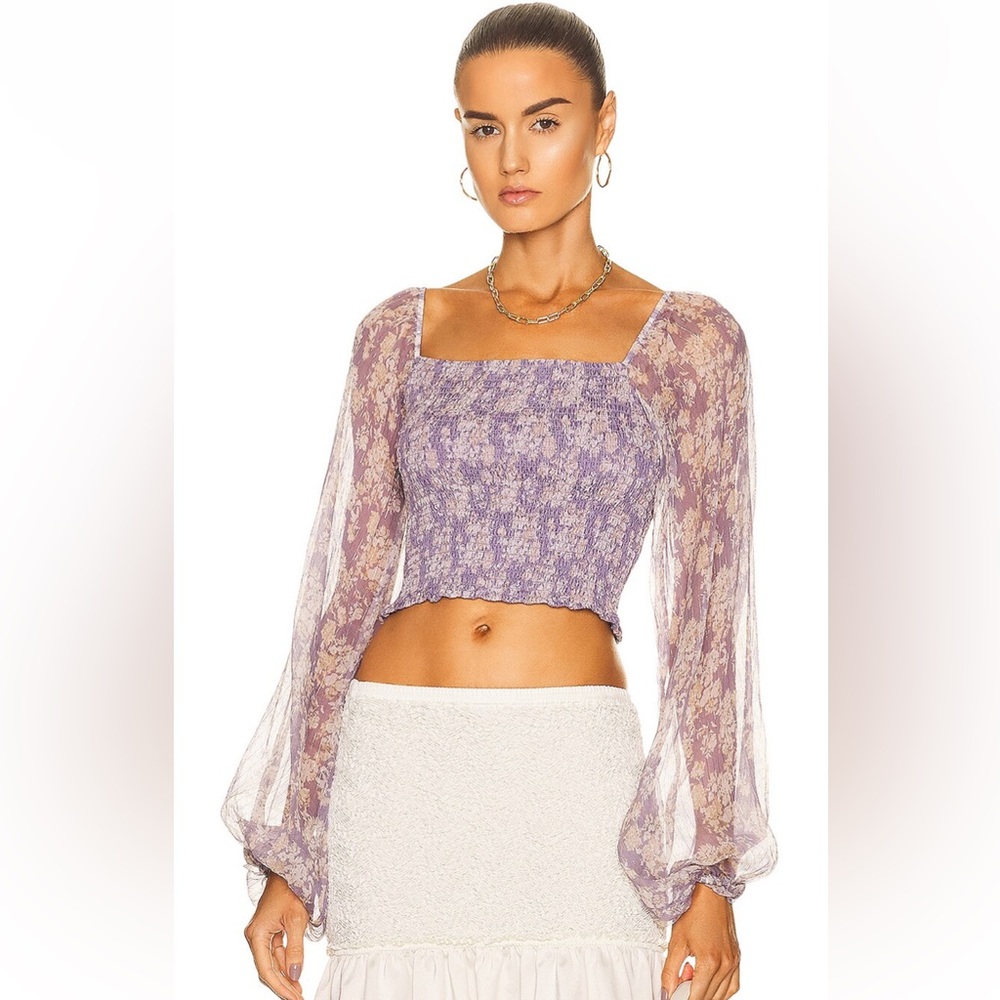 CAROLINE CONSTAS Amelia Top in Blue Summer Foral